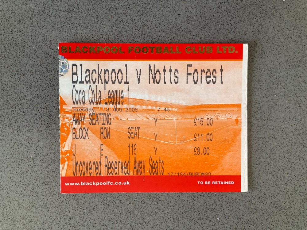 Blackpool v Nottingham Forest 2006-07 Match Ticket