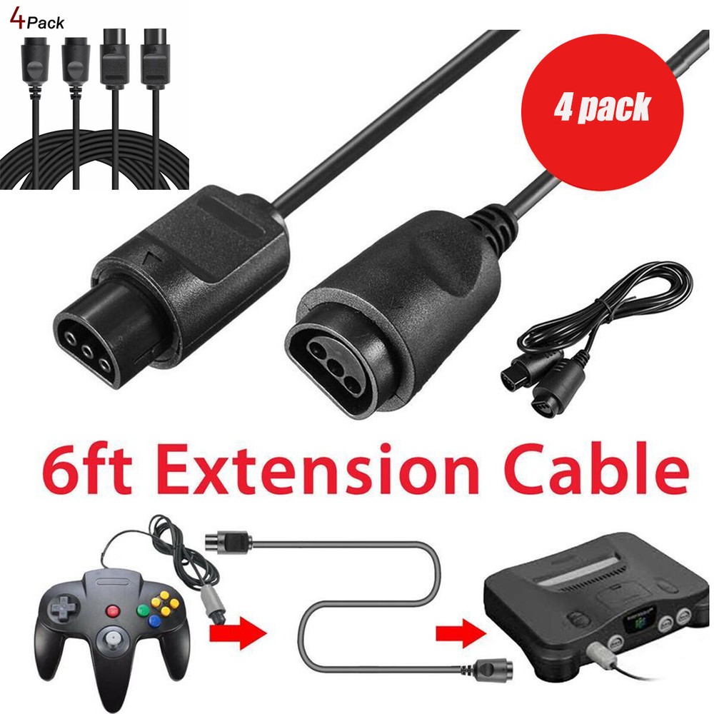 4 Pack 6FT N64 Controller Extension Cable N64 Gamepad Cord for 64 Controller