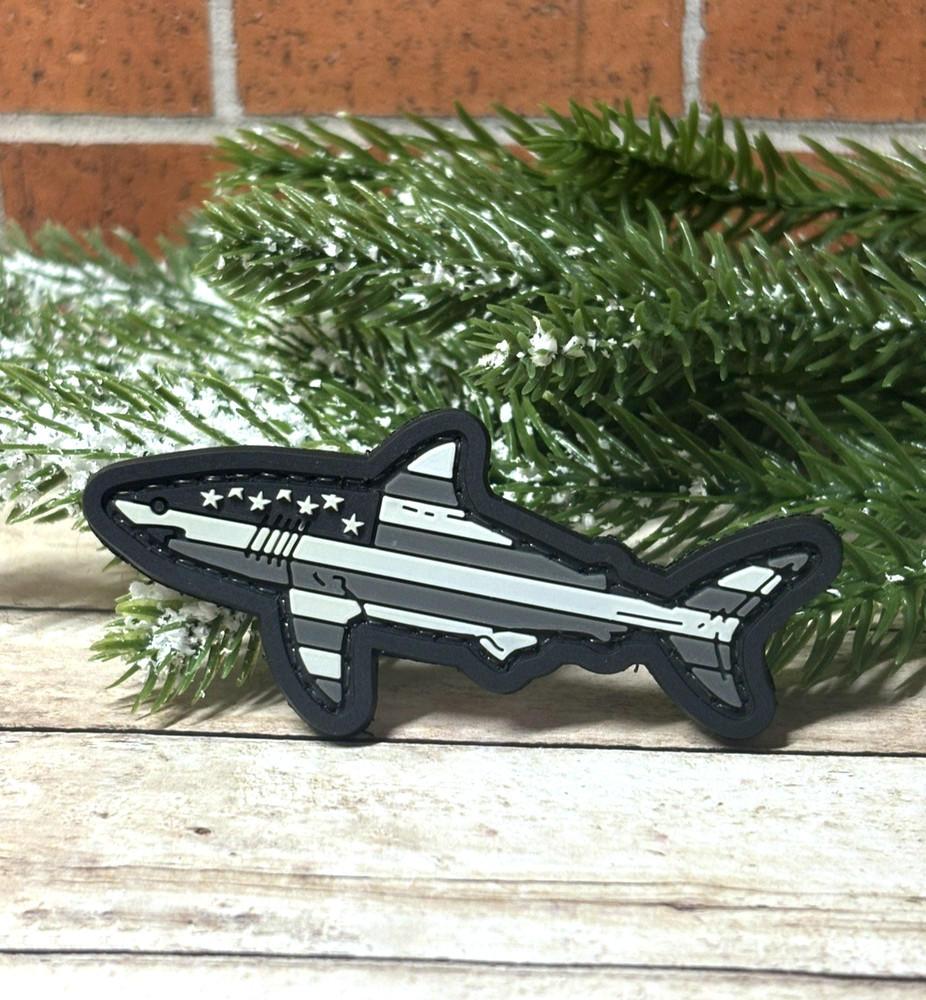 PVC Tactical Patch - Morale American Flag Shark Patch - Navy Shark Patch
