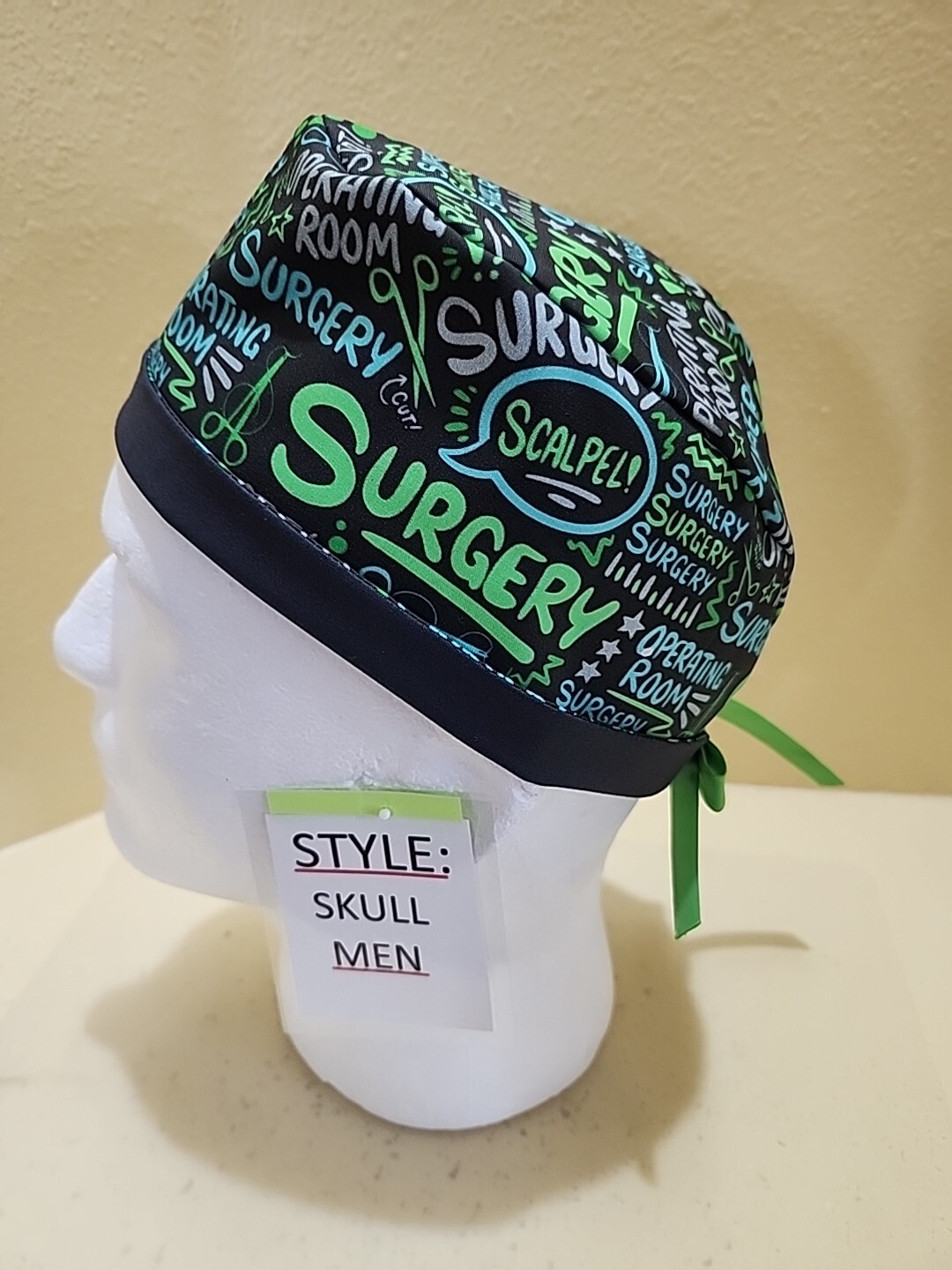 Surgery OR Scribble Men's Skull/Chemo Surgical Scrub Hat/Cap Handmade