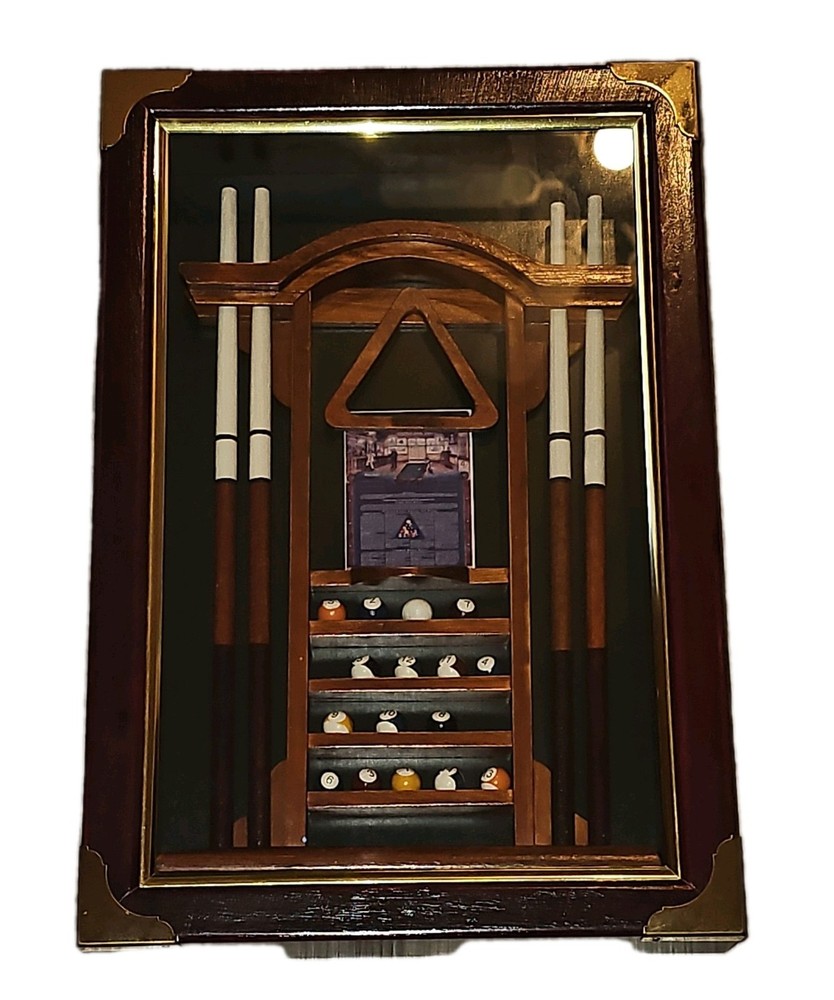 Billiards Shadow Box Display with Mini Pool Cues, Balls, and Rack