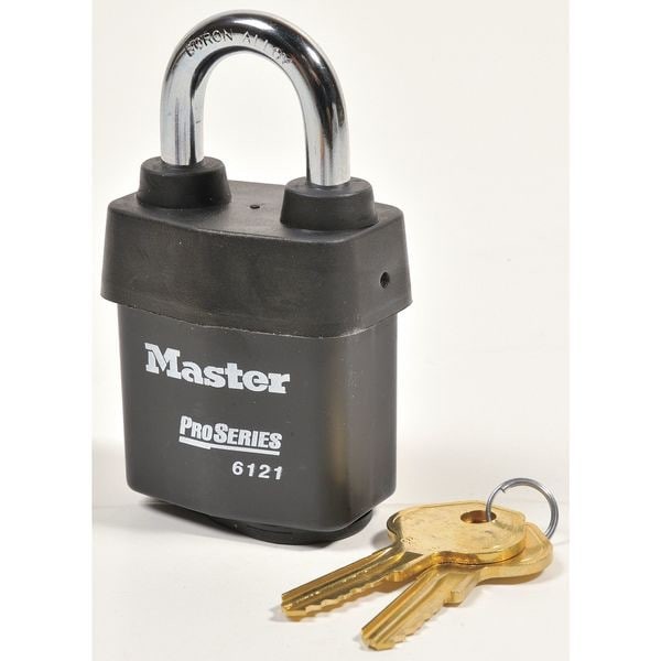 Master Lock 6121 Padlock, Keyed Different, Standard Shackle, Rectangular Steel