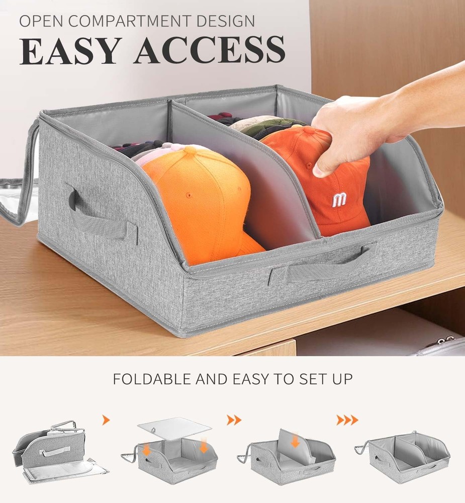 Hat Organizer for Baseball Caps, 2 Compartments Clear Window Hat Storage Box ...