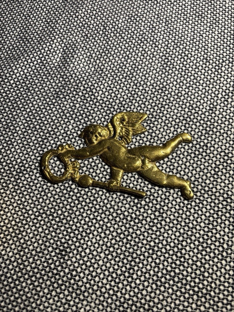 Victorian Antique Ornate Solid Brass Lovely Cherub Figural