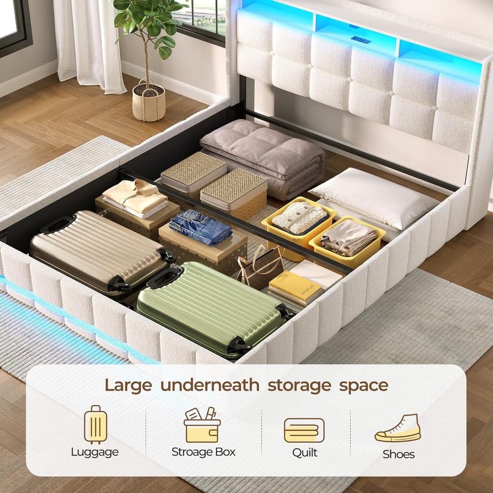 Rolanstar Full Bed Frame LED Lift Up Storage