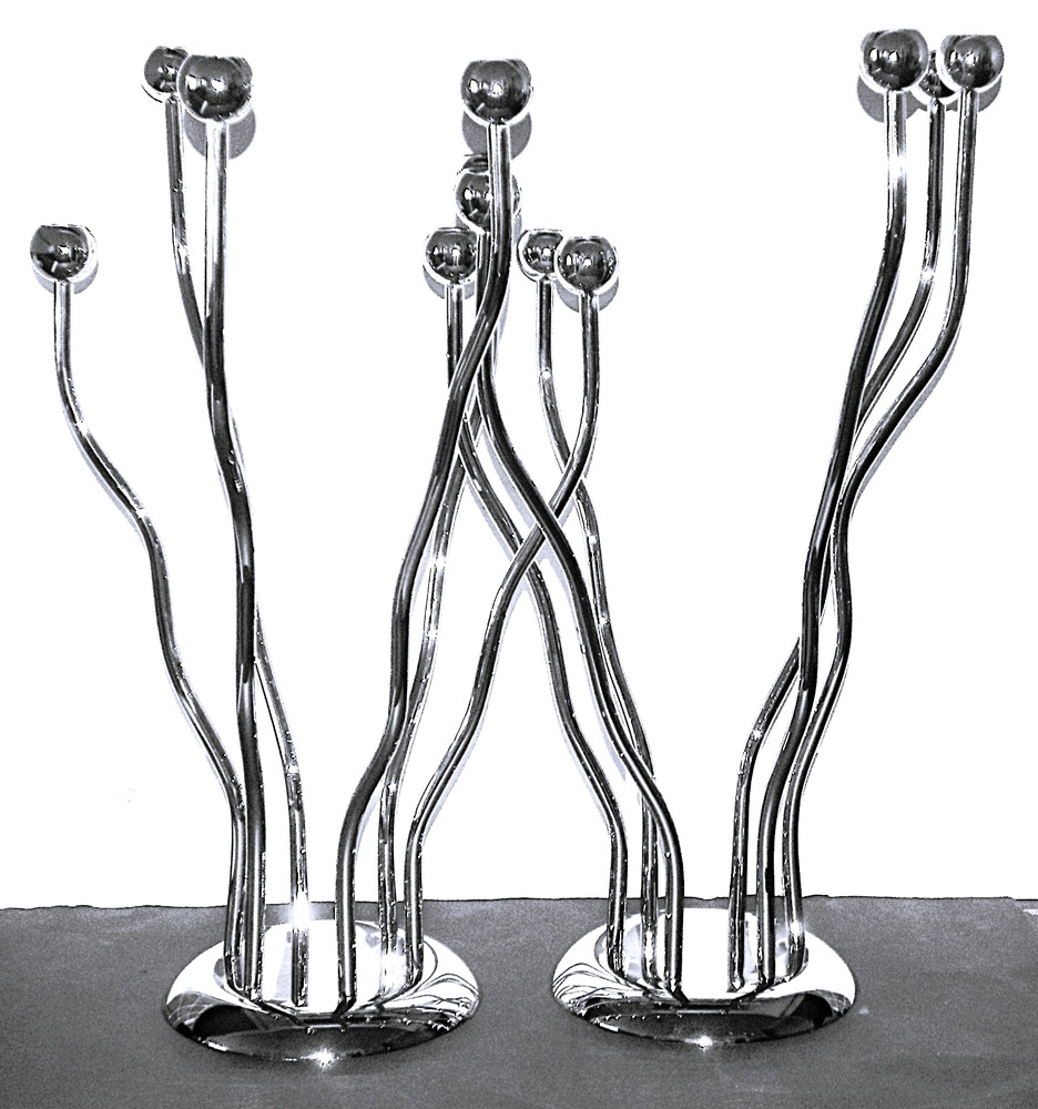 Pair GIULIANO MALIMPENSA Mesa Italy Silver Plated Modernist Candelabras RARE