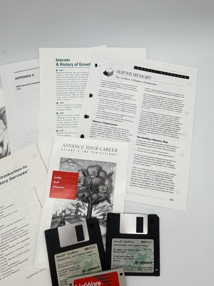 NOVELL Netware 4 CDs Client Software Operating System Online Floppy Discs Lot