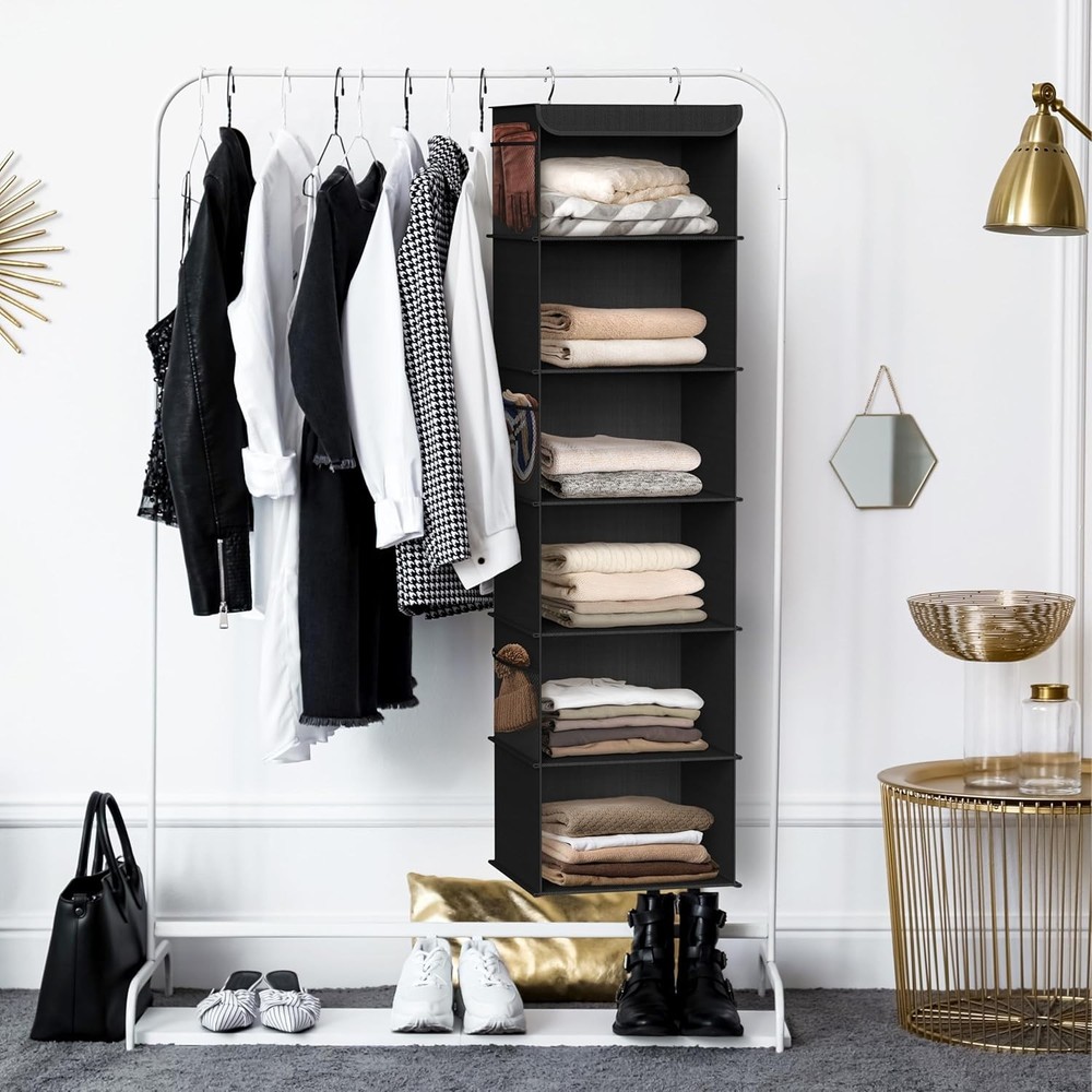 6 Shelf Hanging Closet Organizer, Black
