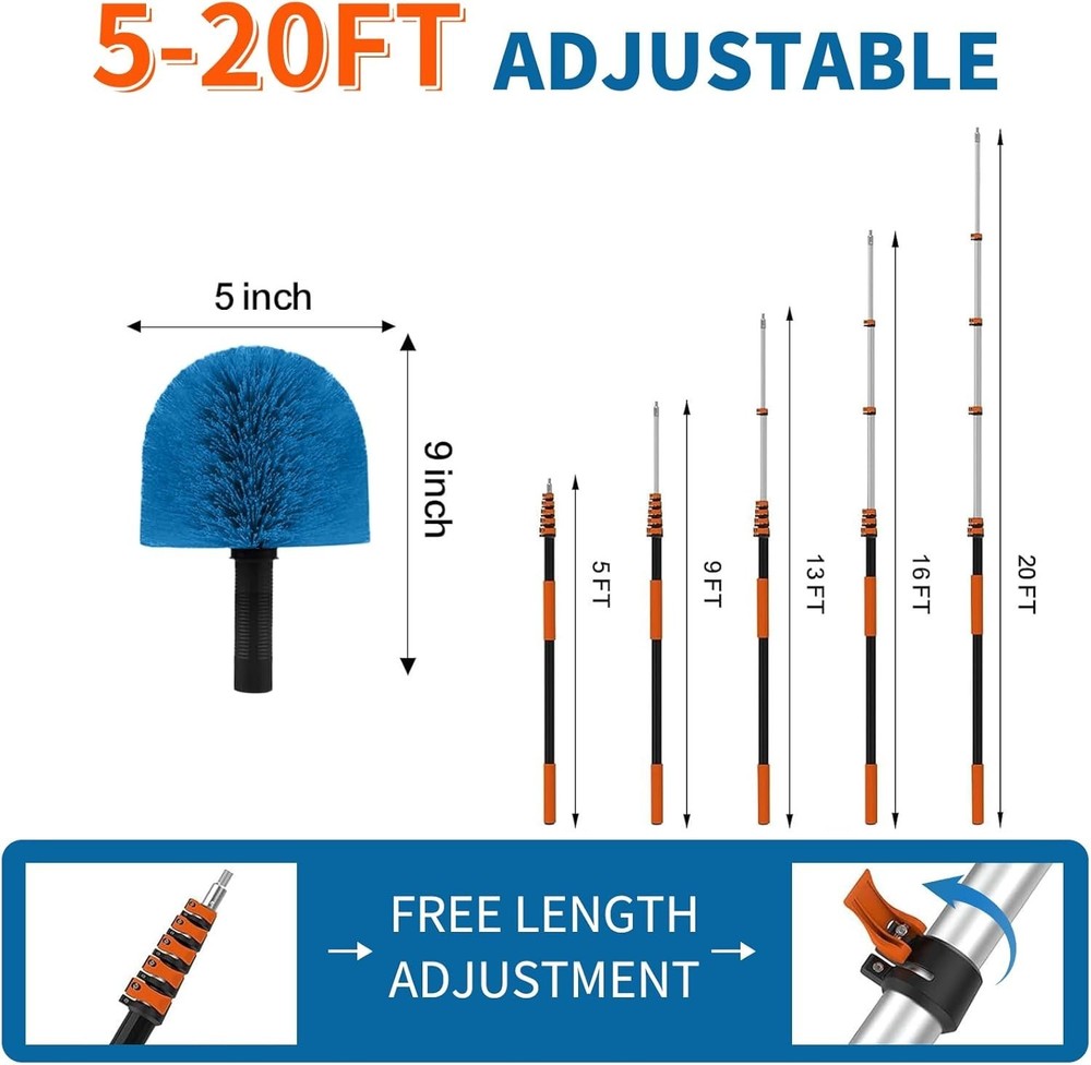 Indoor/Outdoor Cobweb Duster with Telescoping Pole 5-26FT for Versatile Cleaning