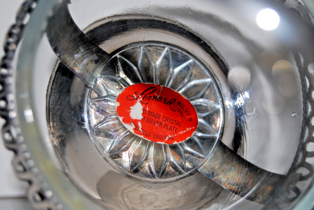 Vintage Leonard Inc. Glass & Silver-plate Serving Condiment Basket w/ Insert