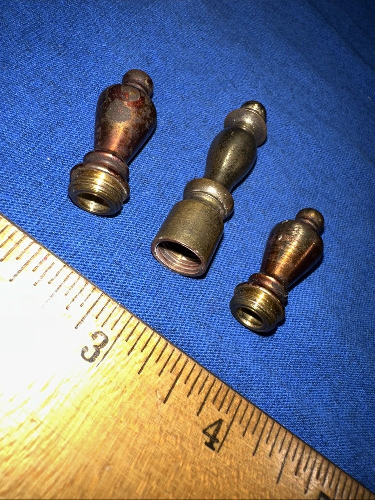 3 Vintage Brass Lamp finials. 2 Outside Thread, 1 Inner Thread. Reclaimed