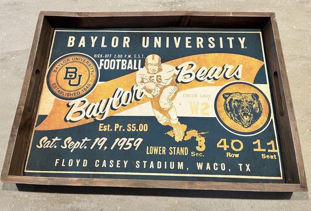 BAYLOR UNIVERSITY WOODEN SERVING TRAY. 14” X 20”