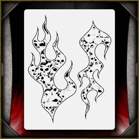 Skull Flames Hell Fire 4 Airbrush Stencil Template Airsick