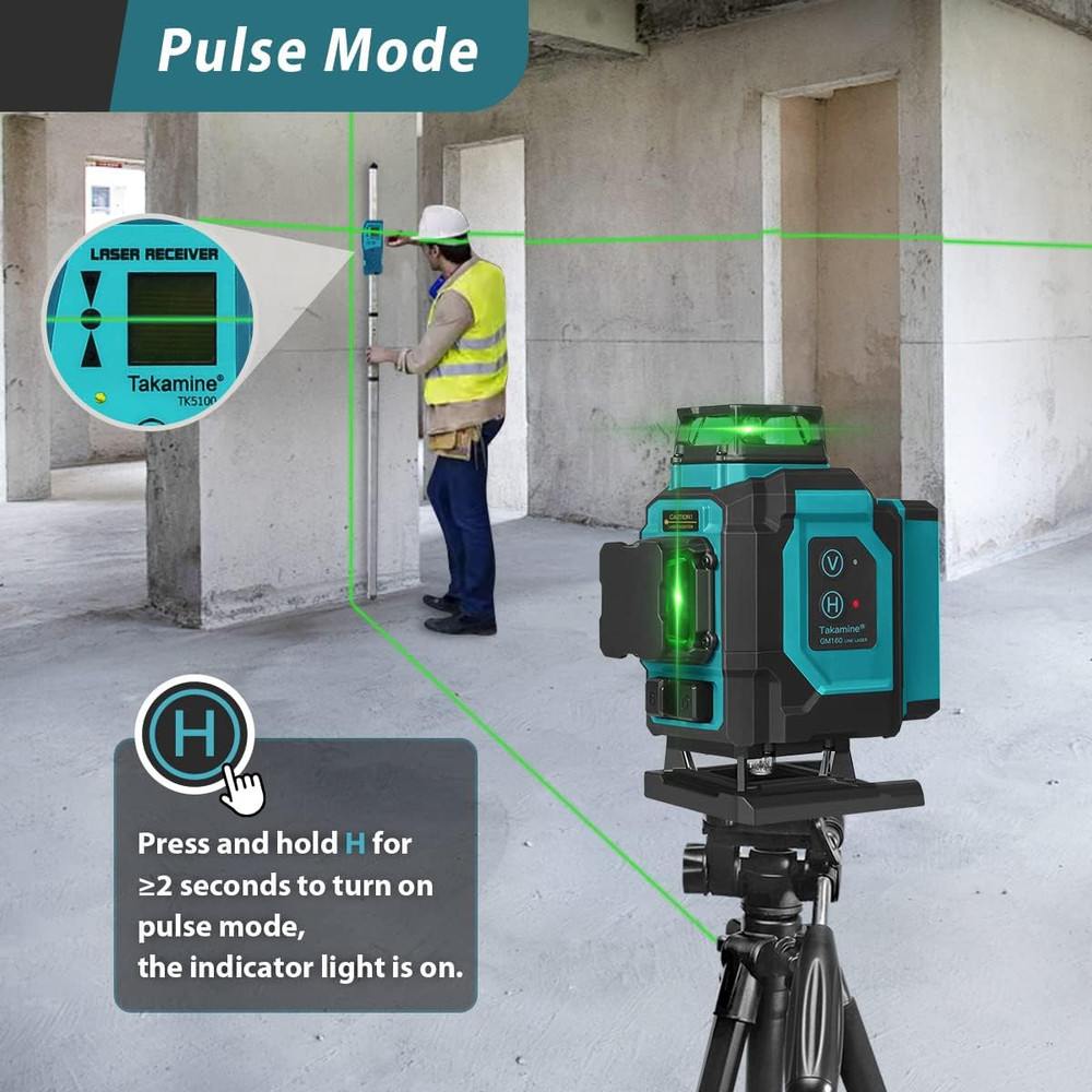 Two 360° Vertical & Two 360° Horizontal Laser Level Pulse Mode & Remote Control