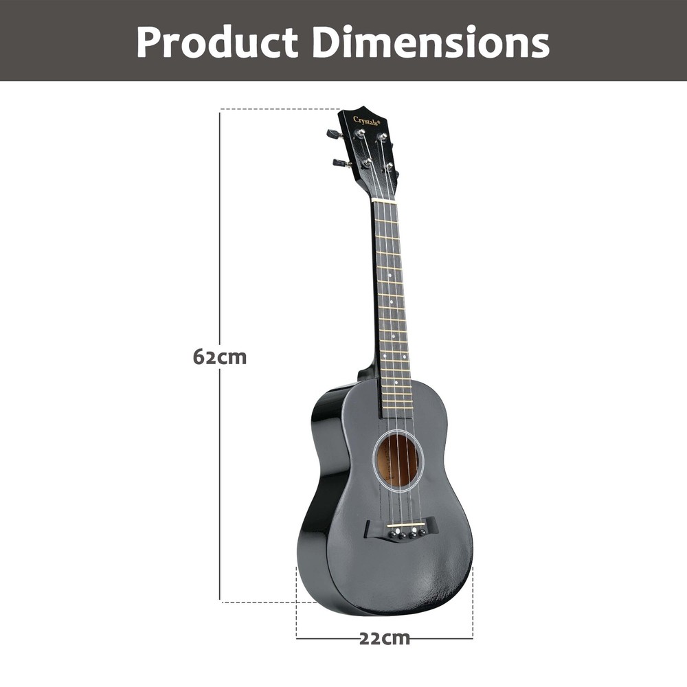 23" Concert Beginners Ukulele, Felt Pick & Spare Strings – Black