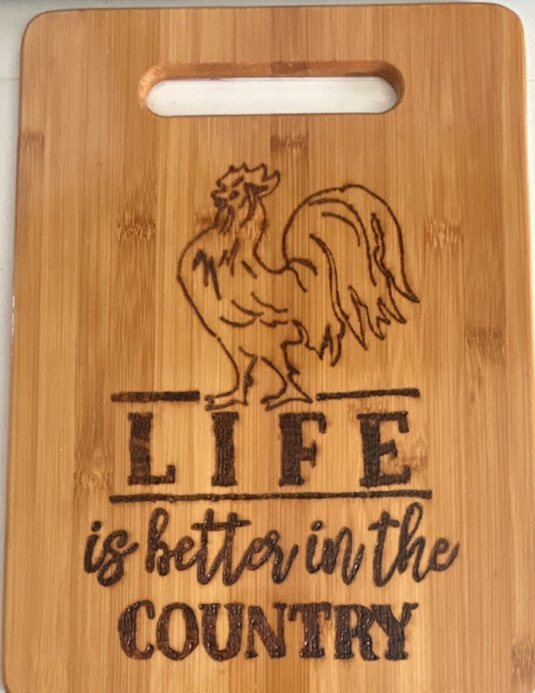 Bamboo Medium Rectangle Cutting Board with Handles Rooster Brown Animal Theme