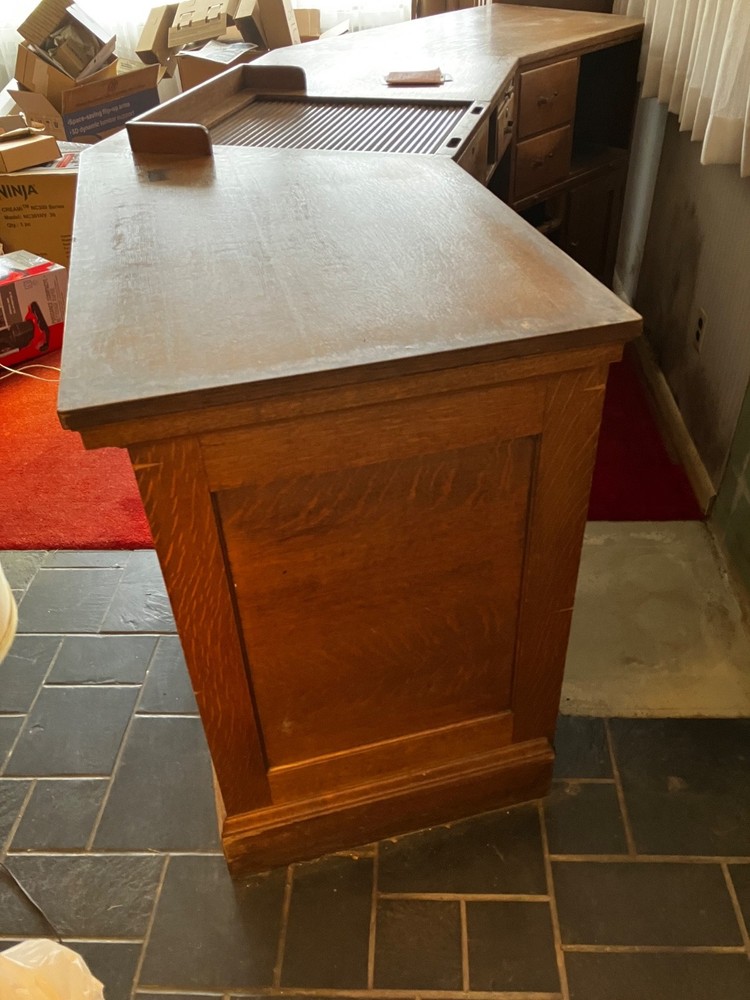Vintage Angled Library Circulation Check-Out Desk / Counter
