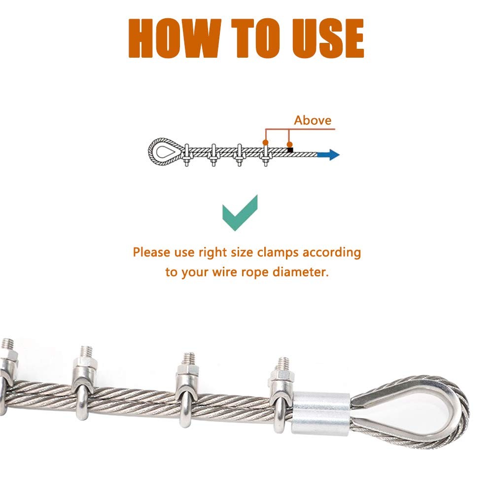 ISPINNER 25pcs Stainless Steel Wire Rope Cable Clip Clamp Assortment Kit...