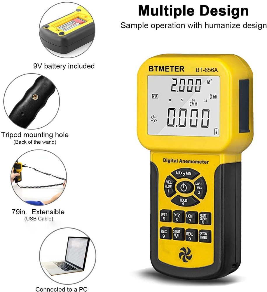 HoldPeak Digital Anemometer Wind Speed Air Flow Volume Meter with USB Data Logge