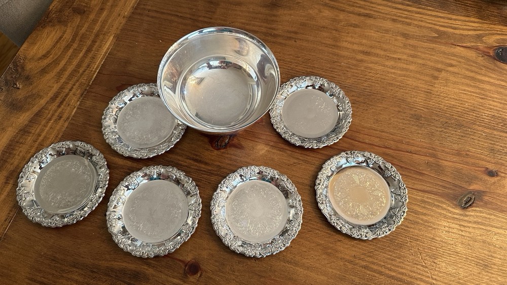 Gorham Silverplate Bowl And 6 Godinger Silverplate Coasters