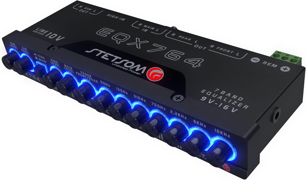 EQX764-7 Band Equalizer, Pre-Amp Car Audio Graphic Equalizer with 4 Inputs (RCA