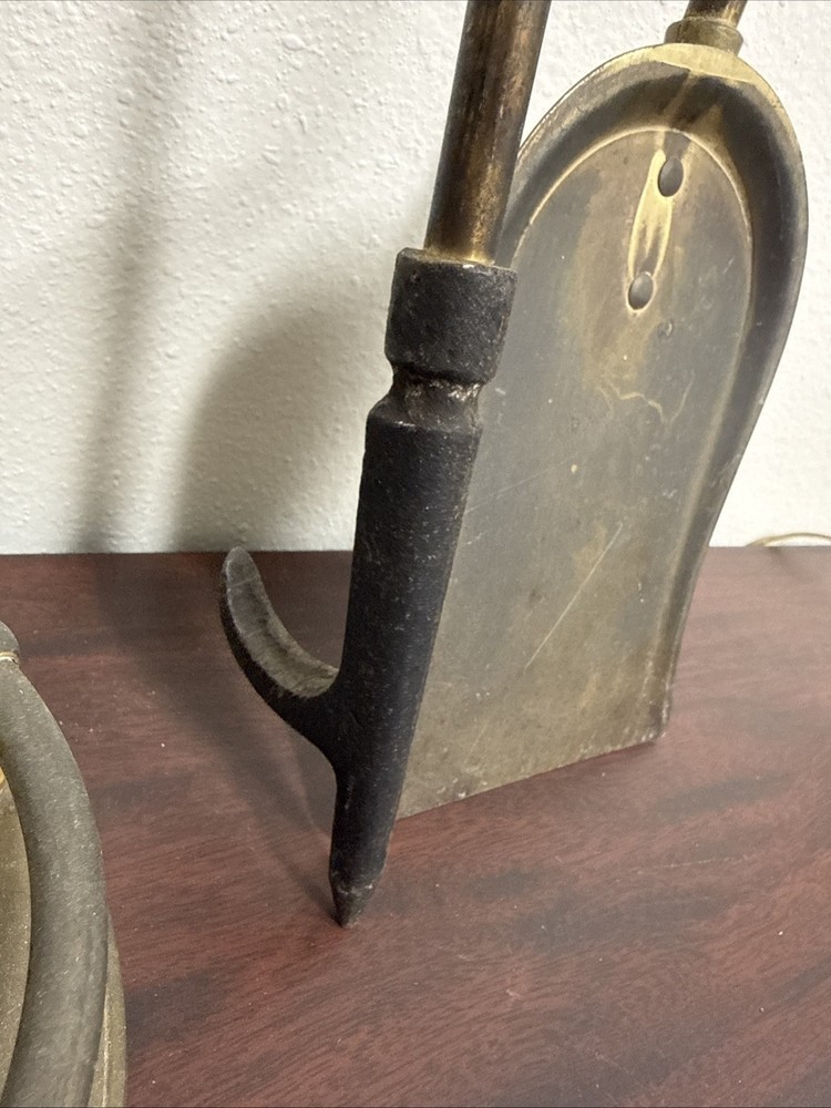 Vintage Solid Brass Fireplace Tool Set – Complete 4-Piece Hearth Set Nice Patina