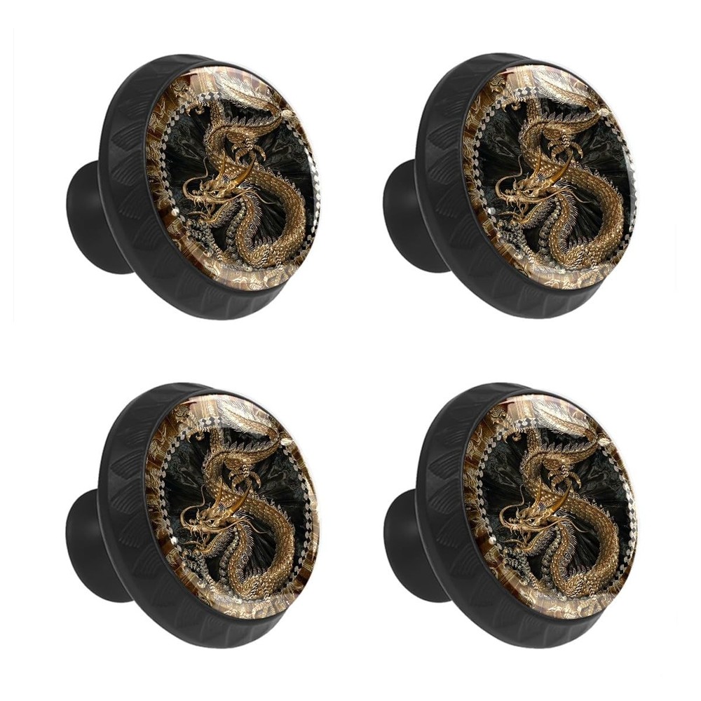 MSINMKOK 4 Pack Cabinet Knobs Taditional Golden Dragon Drawer Pulls Crystal G...