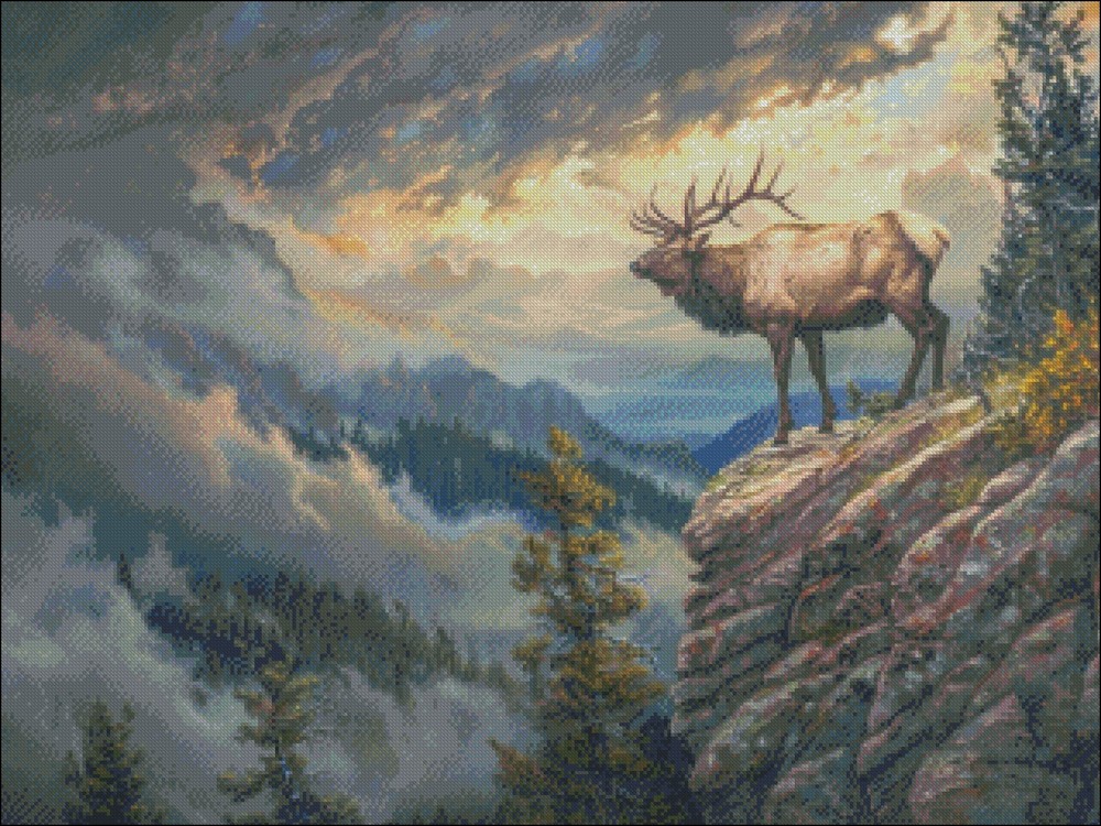Elk standing on Edge - Chart Counted Cross Stitch Patterns Needlework DIY DMC
