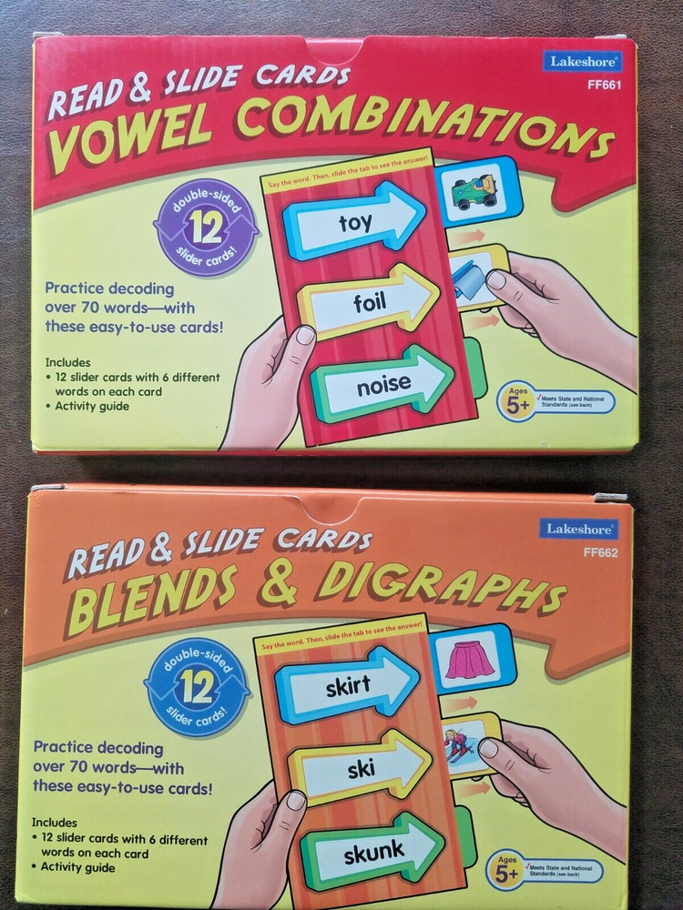 Lakeshore READ & SLIDE CARDS - VOWEL COMBINATIONS, BLENDS & DIGRAPHS