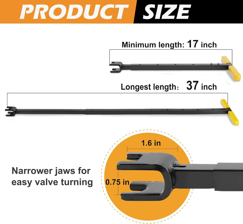 37 Inch Water Meter Key, Adjustable Length, 4-Way Multi-Functional Utility Key,