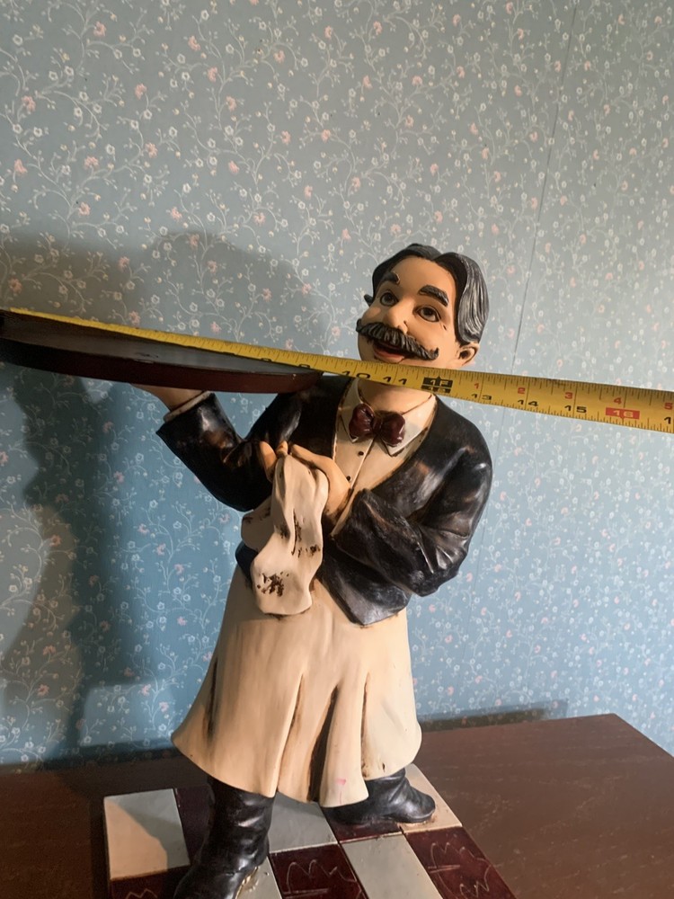 Table Waiter Statue Carrying 9” Serving Tray On Shoulder.