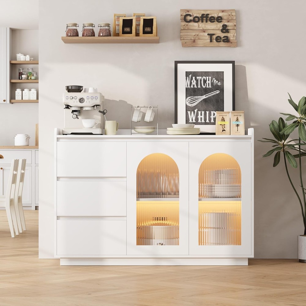 48" Coffee Bar Cabinet Buffet Cabinet Storage Sideboard Kitchen Buffet Table