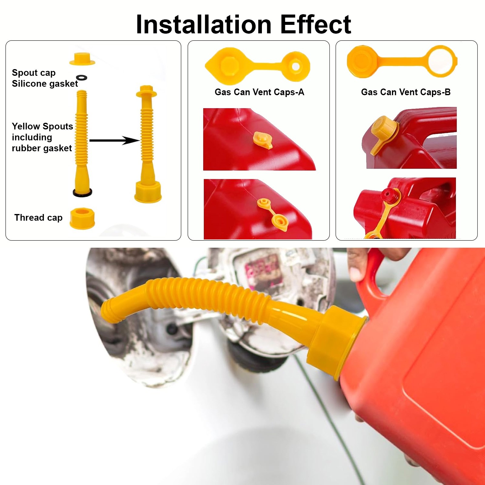 19 PCS Automotive Funnel Set w/ 9 Gas Can Spout Replacements Plastic Funnels Kit