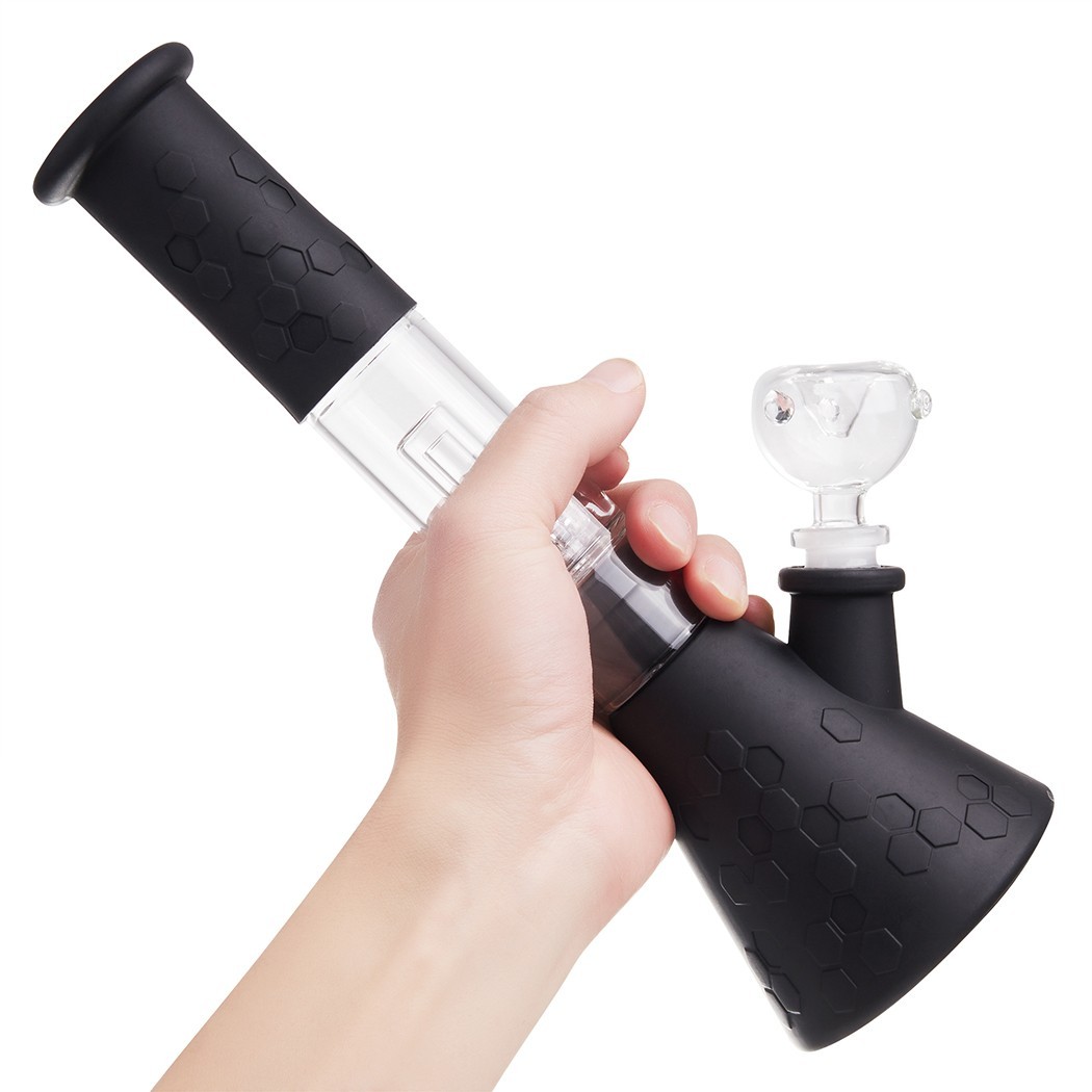 11" Heavy Duty Glass Bong Silicone Water Pipe Smoking Tobacco Beaker 14MM Bowl