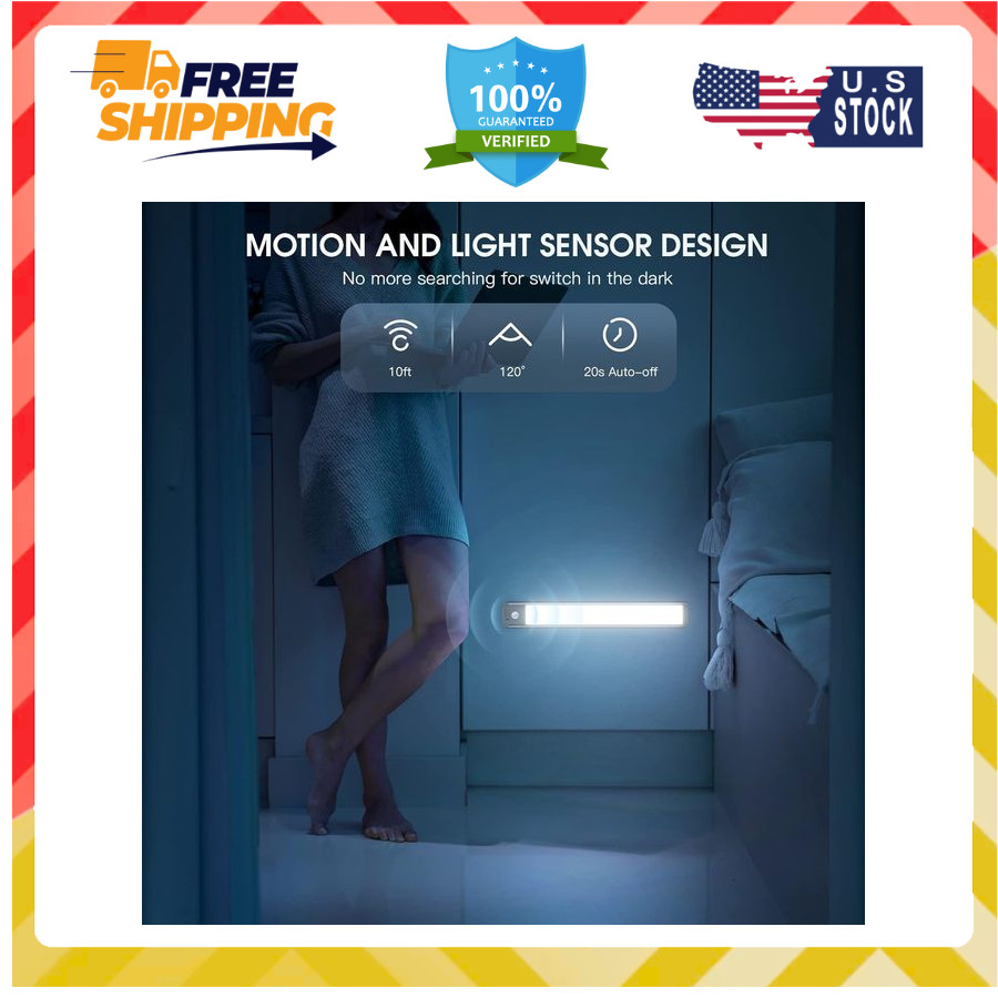 10" Motion Sensor Cabinet Lights – 2 Pack, Rechargeable & Dimmable