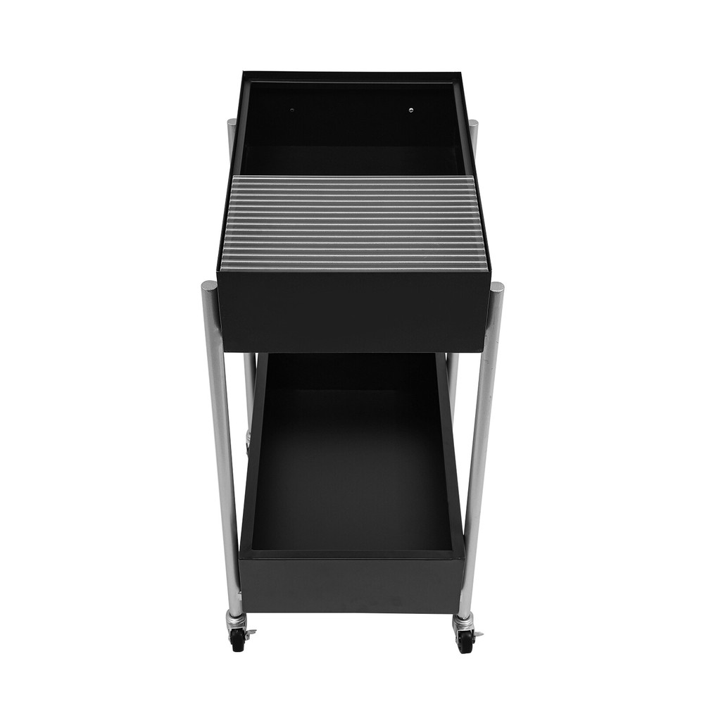2 Tier Rolling Storage Cart Trolley Kitchen Bathroom Laundry Rolling Rack Black