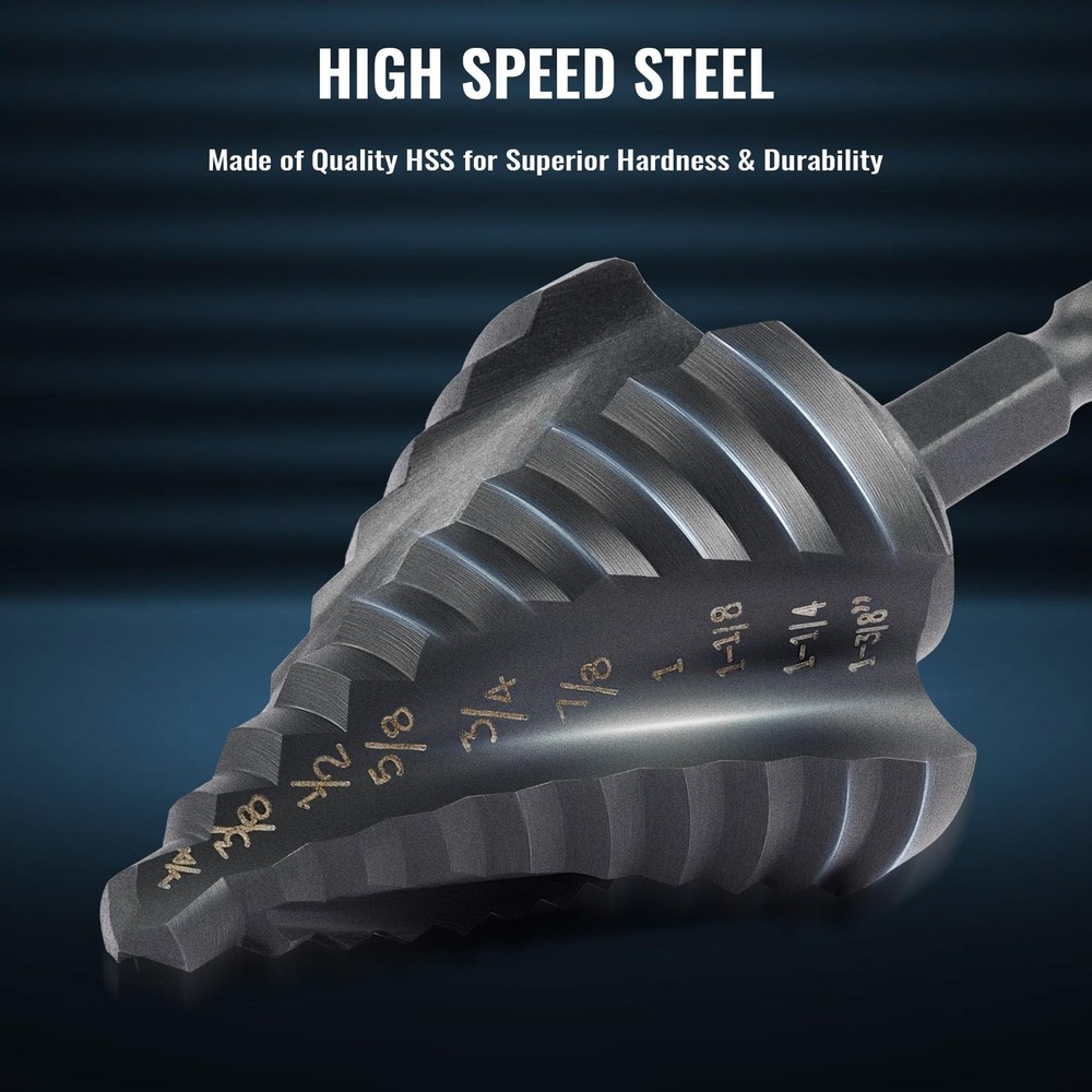 ZELCAN Step Drill Bit Set, 5PCS Four Spiral Flute Bits for New Set