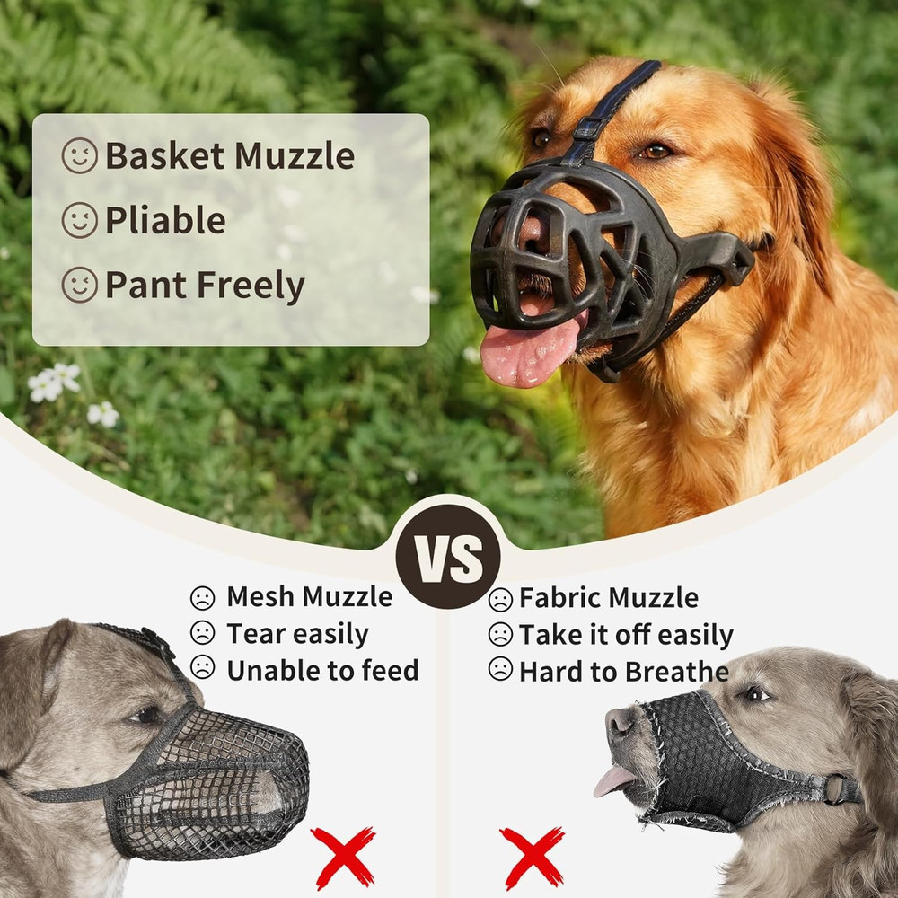 Dog Muzzle, Breathable Basket Muzzles for Small, Medium, Large and X-Large Aggre