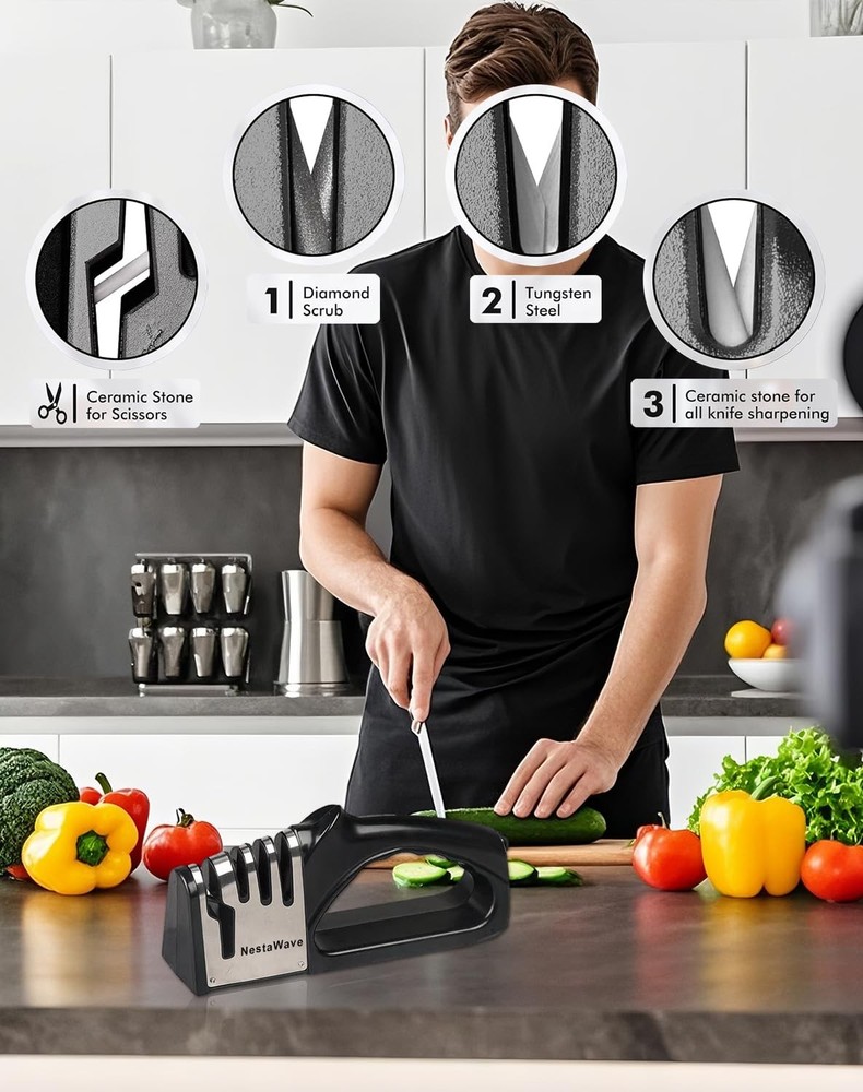 4-In-1 Kitchen Knife Sharpener, Multi-Functional Knife Sharpening Kit, Stylis...