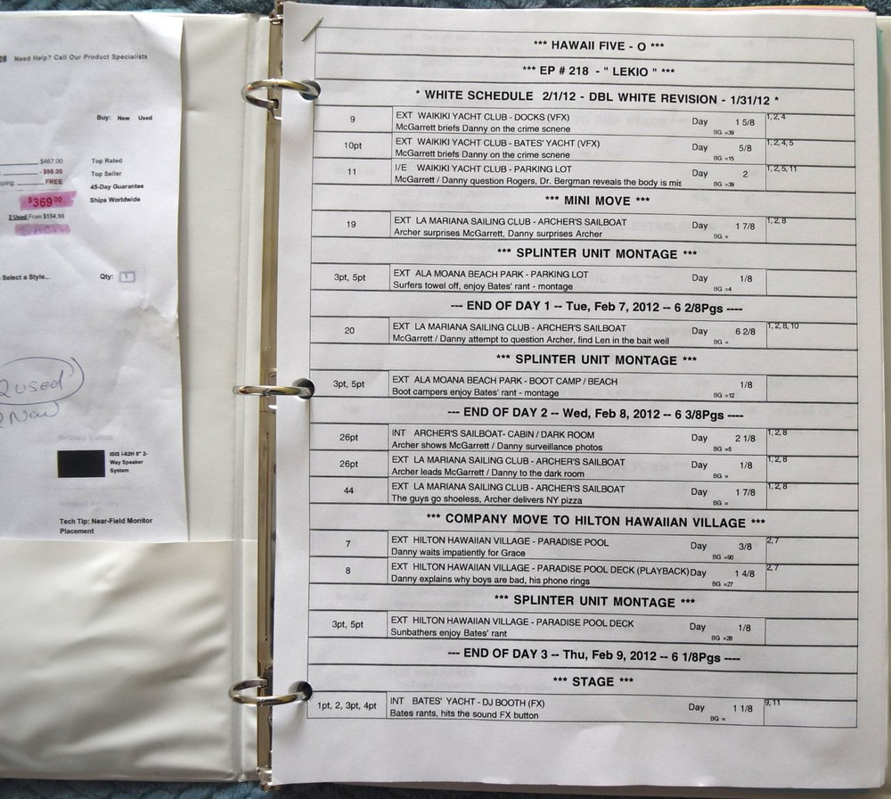 2012 Hawaii Five-O "Lekio" Original Script + Shooting Schedule