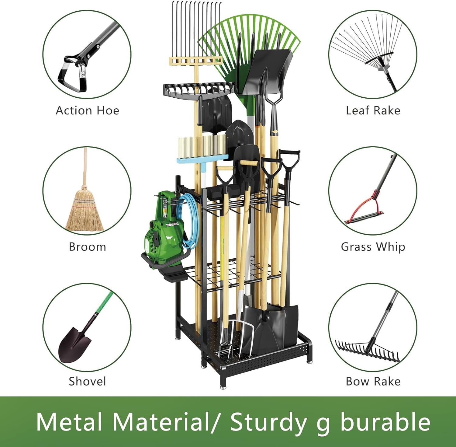 GILLAS Garden Tool Organizer for Garage, Utility Storage Racks with Hooks, Metal