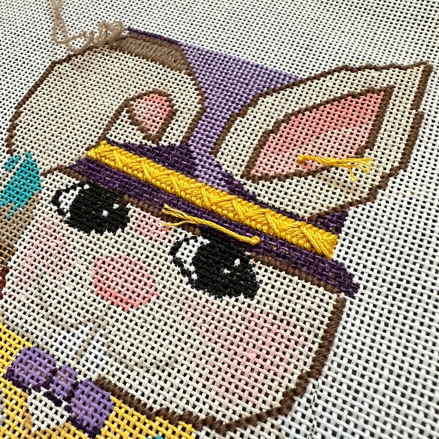 Vintage Damarj "Master Painter Rabbit" Needlepoint Canvas, Threads