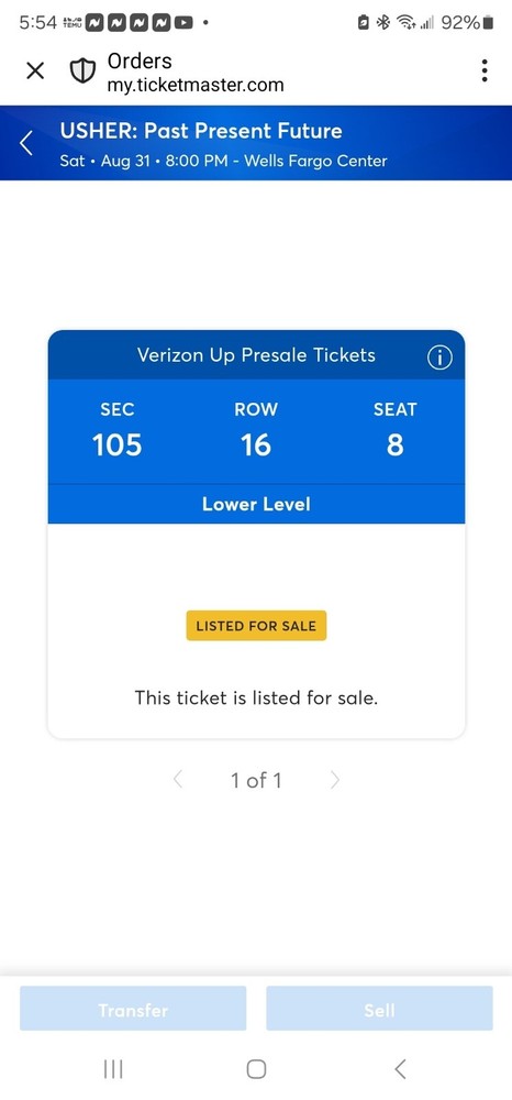 1 usher ticket in philly