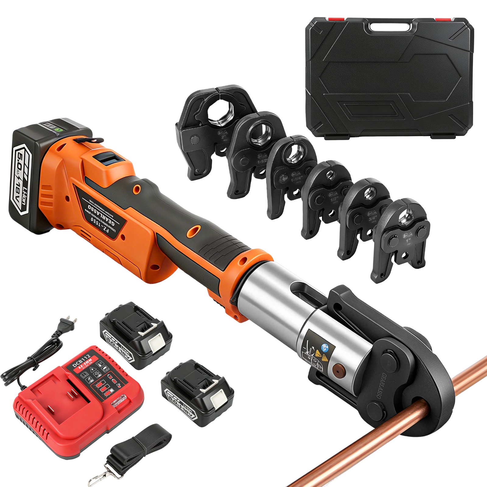 1/2" -2" Pro Press Tool Pipe Crimping Kit Press Tool Battery Kit with 6 Jaws