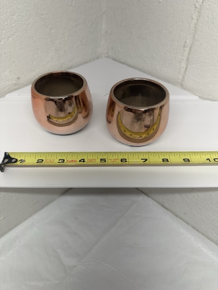 Glazed Copper Coated Ceramic Votive Holders, Pair