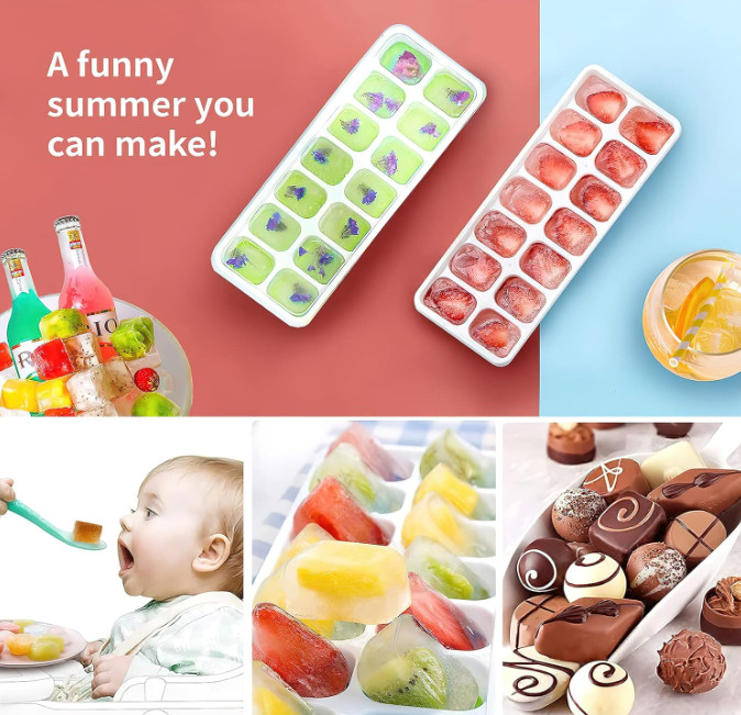 Ice Cube Tray with Lid, 4 Pack Durable Stackable Ice Cube Trays for Freezer with