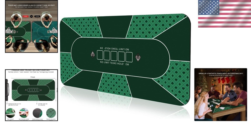 Large Rectangular Poker Mat for 6-8 Players