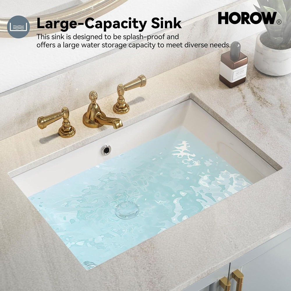 HOROW 24'' Undermount Bathroom Sink Rectangular Glazed Ceramic Lavatory Vanity