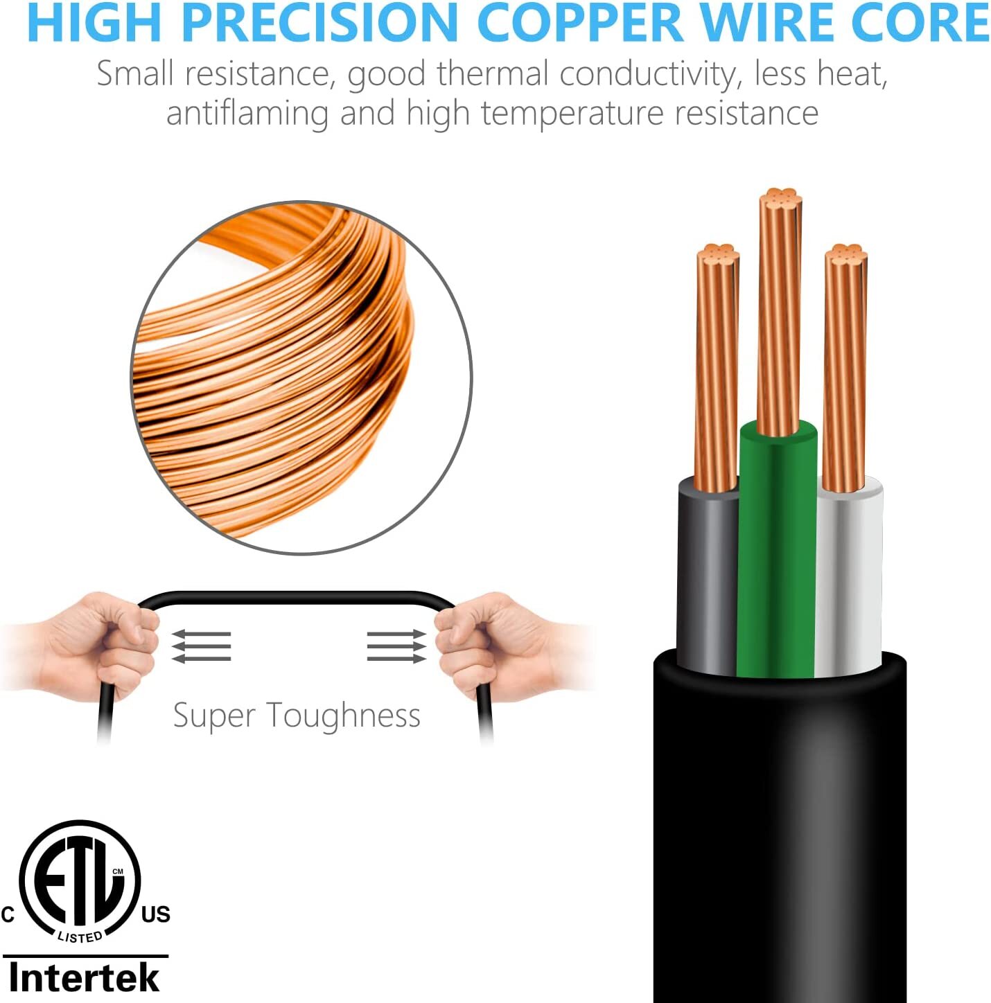 10/25/50/100 FT Heavy Duty Extension Power Cord Electrical Cable Indoor Outdoor