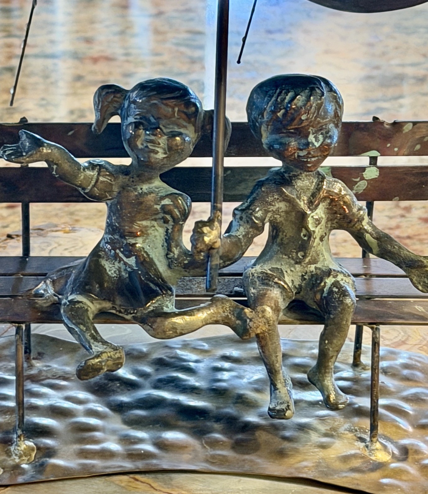 Vintage 1970s Bijan Brass & Copper Figural Rain Drops Sculpture Signed 14”